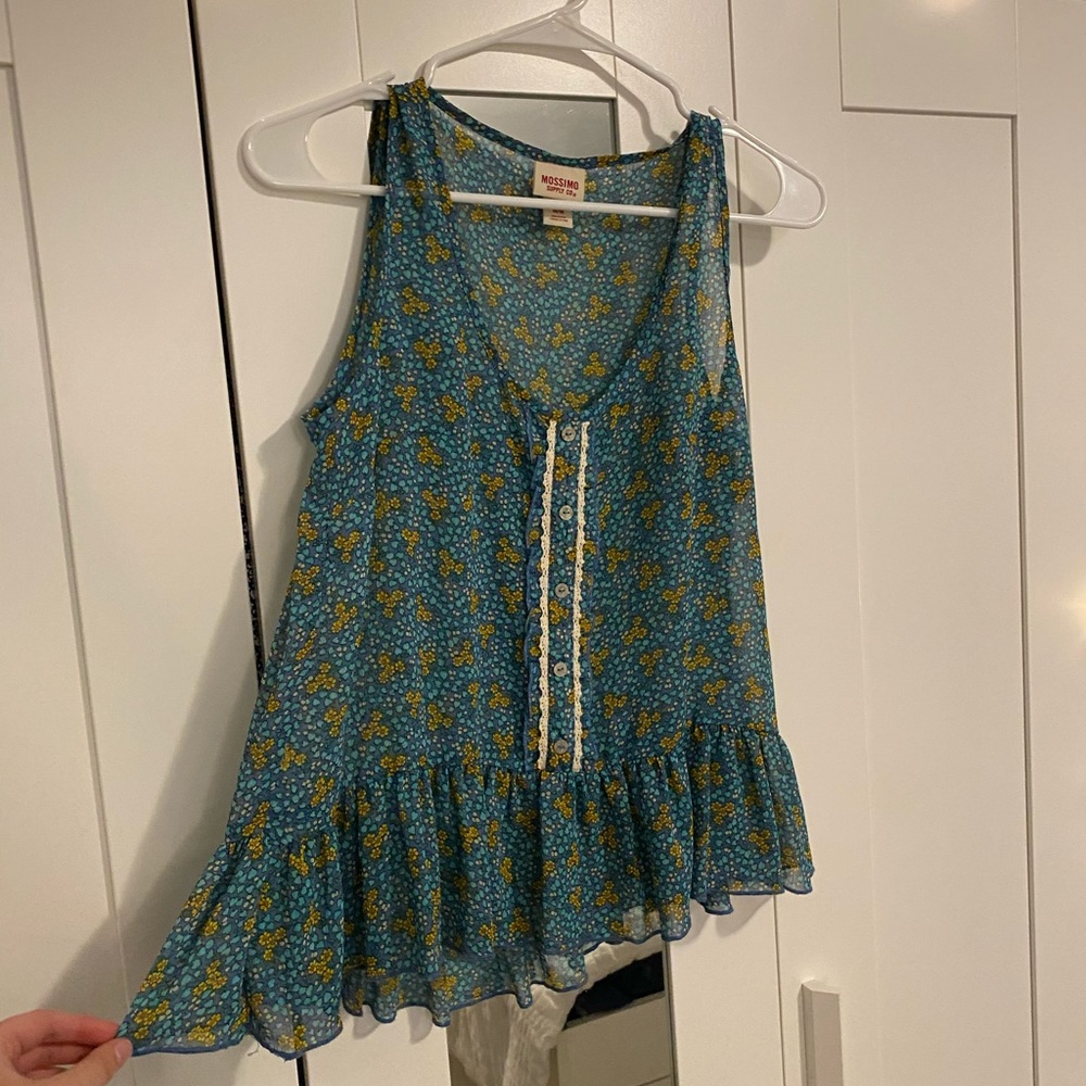 Blue and yellow Flowy Blouse - Picture 1 of 4